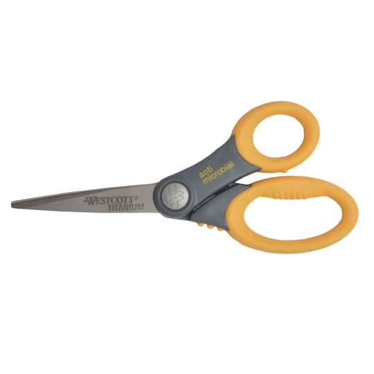 Hard Handle Scissors With Antimicrobial Protection, 8", Pointed, Yellow/Gray